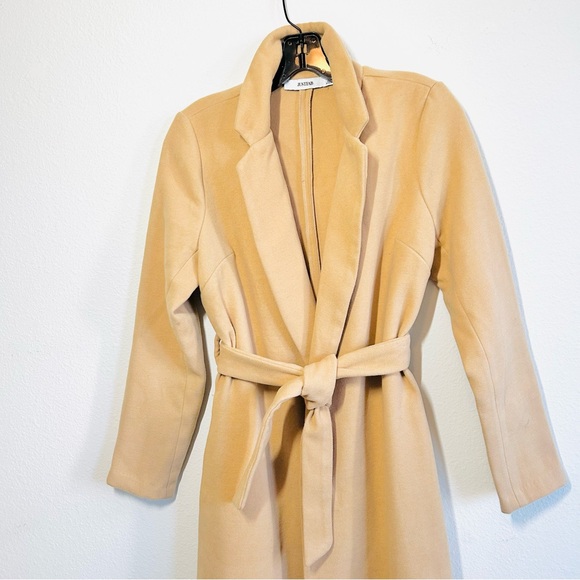JustFab Camel Long Belted Full Length Trench Coat - Picture 2 of 7